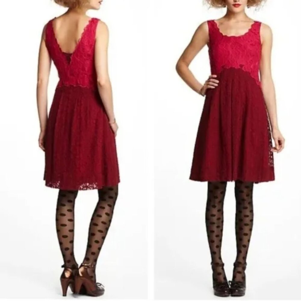 Anthropologie Moulinette Soeurs Carmindy Dress Pink Burgundy Lace